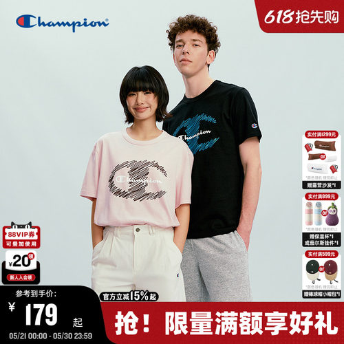 Champion短袖T恤印花圆领情侣款