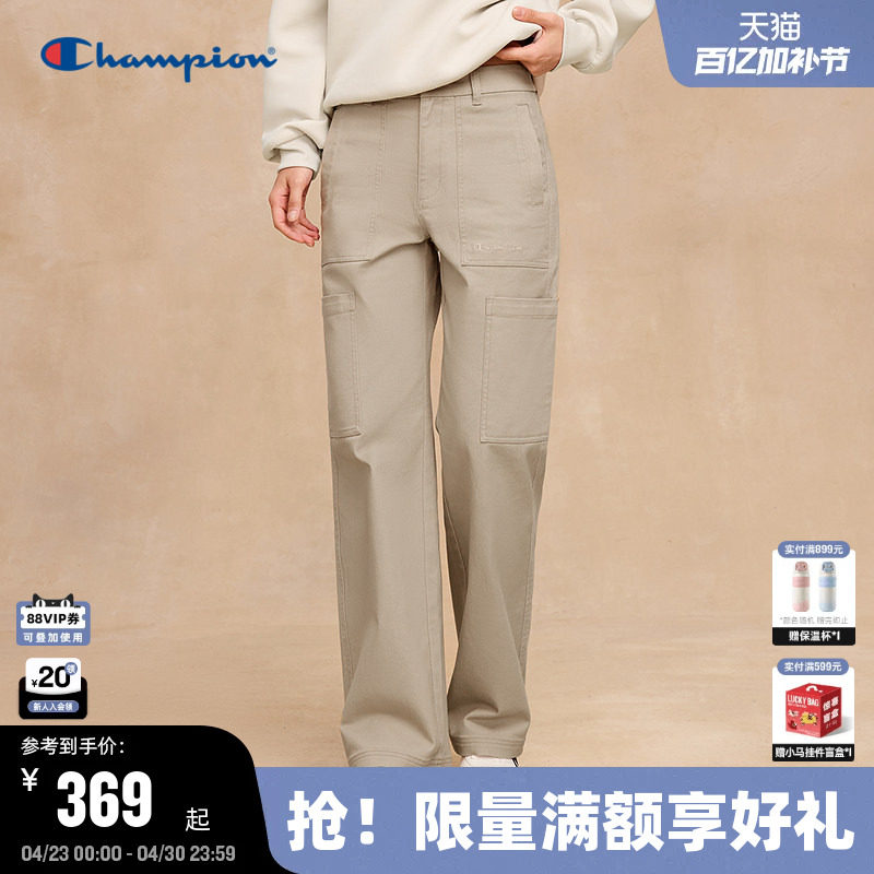 Champion冠军休闲裤女2025秋季新款斜纹直筒长裤复古简约风多口袋
