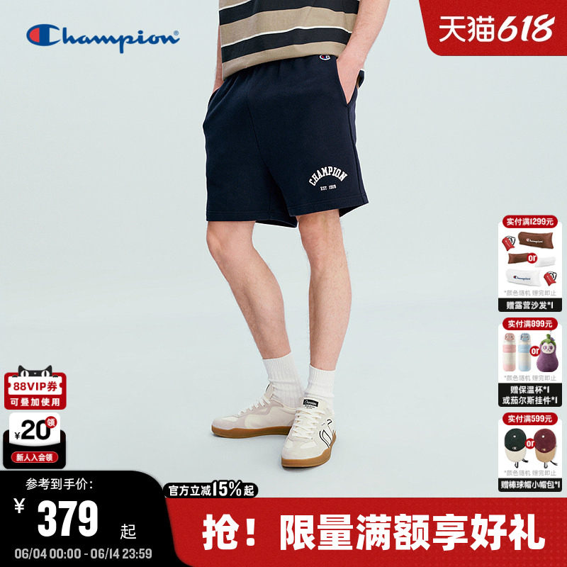 Champion冠军针织短裤男2026夏季新款抽绳全棉运动裤女休闲美式潮