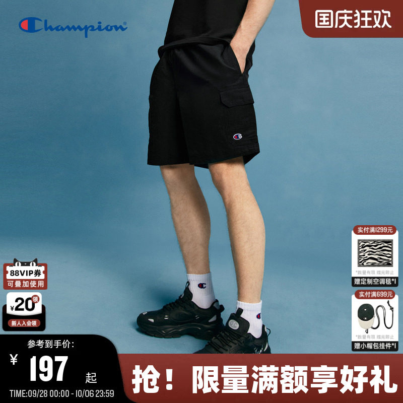 Champion冠军短裤男夏季2025新款工装裤美式夏季休闲裤运动裤黑色