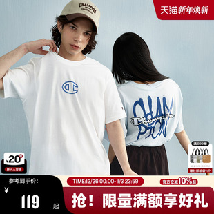 街头涂鸦刺绣胶印女复古圆领 新款 Champion冠军短袖 t恤男25夏季