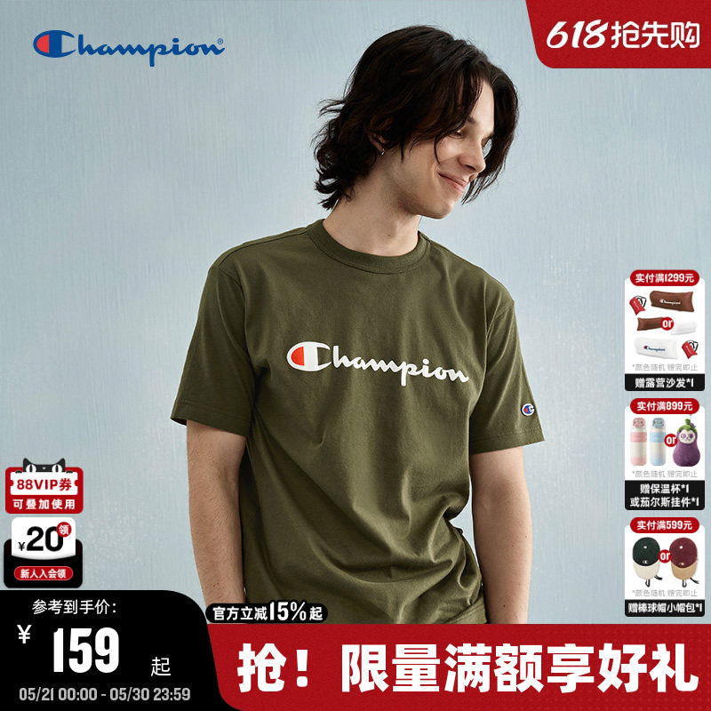 Champion冠军短袖男2026夏季新款胶印草写标语潮圆领t恤标语女潮