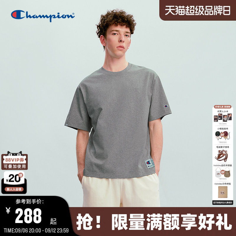 Champion短袖T恤简约纯色情侣款图片