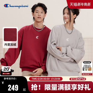 冬季 红色运动上衣女美式 新款 Champion冠军加绒加厚情侣卫衣男秋季