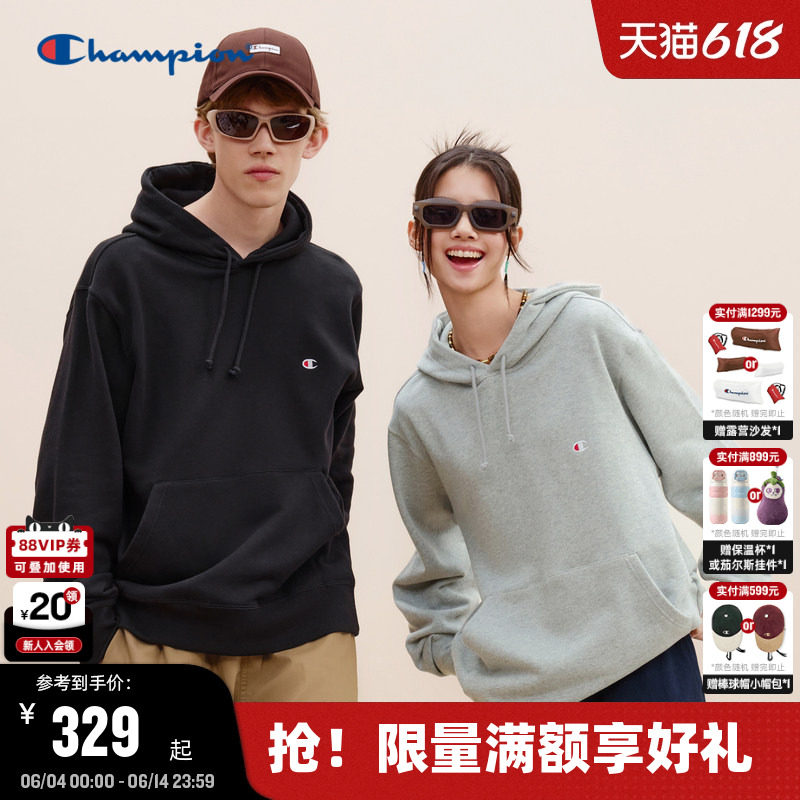 Champion冠军连帽卫衣男秋季新款刺绣上衣经典小C简约潮牌女纯色