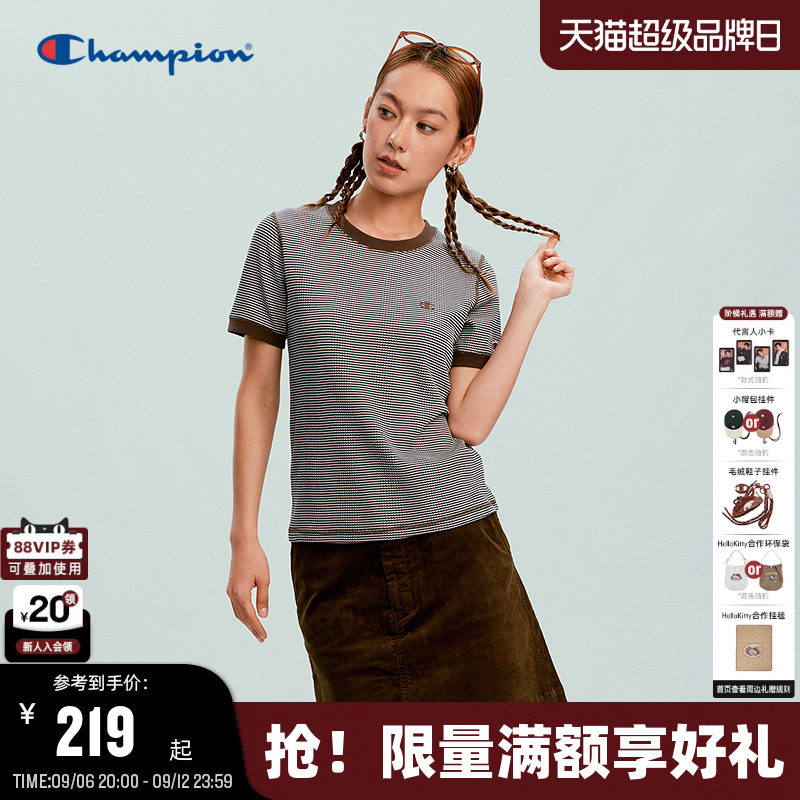 Champion短袖T恤条纹修身女款										