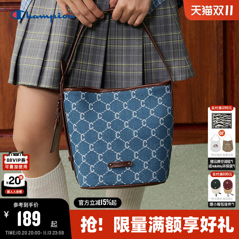 Champion冠军水桶托特包26夏季新款女复古牛仔老花手提包通勤背包