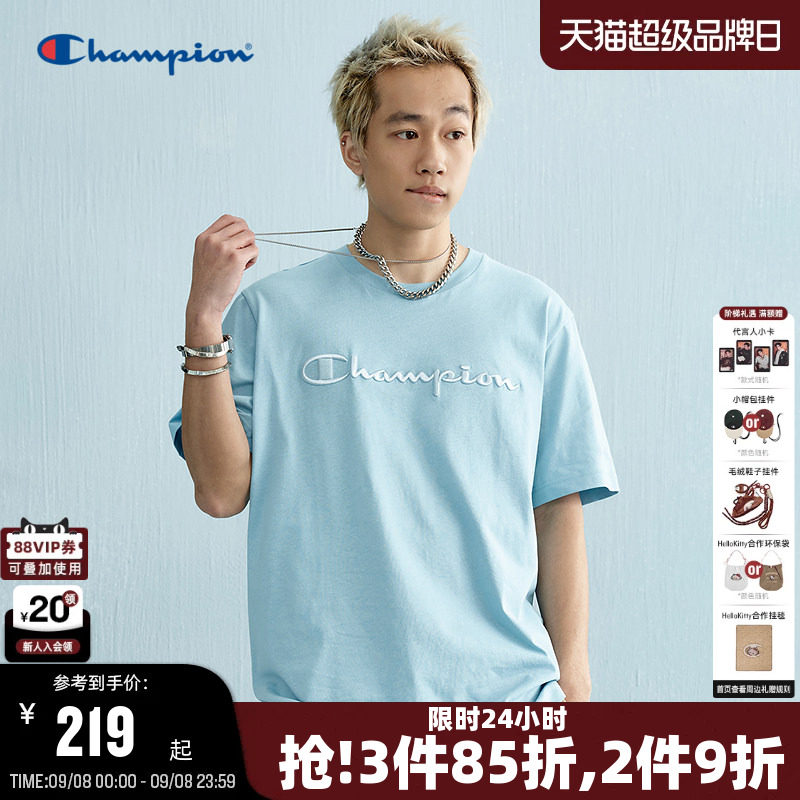 Champion冠军情侣字母刺绣T恤										