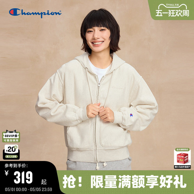 Champion冠军连帽卫衣女25秋季新款小元气少女风纯棉外套拉链开衫