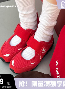 Champion冠军凉鞋26夏季新款玛丽珍羽翼鞋透气休闲鞋平底红色女鞋
