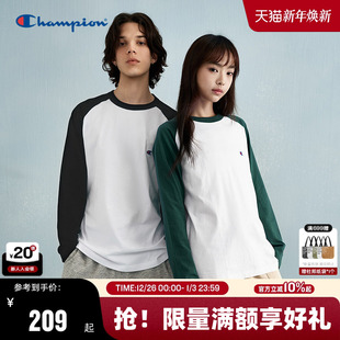 刺绣宽松插肩袖 新款 纯棉上衣女夏 T恤男2025秋季 Champion冠军长袖