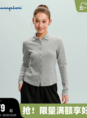 Champion冠军长袖T恤女2026春季新款修身潮牌简约翻领POLO纯色