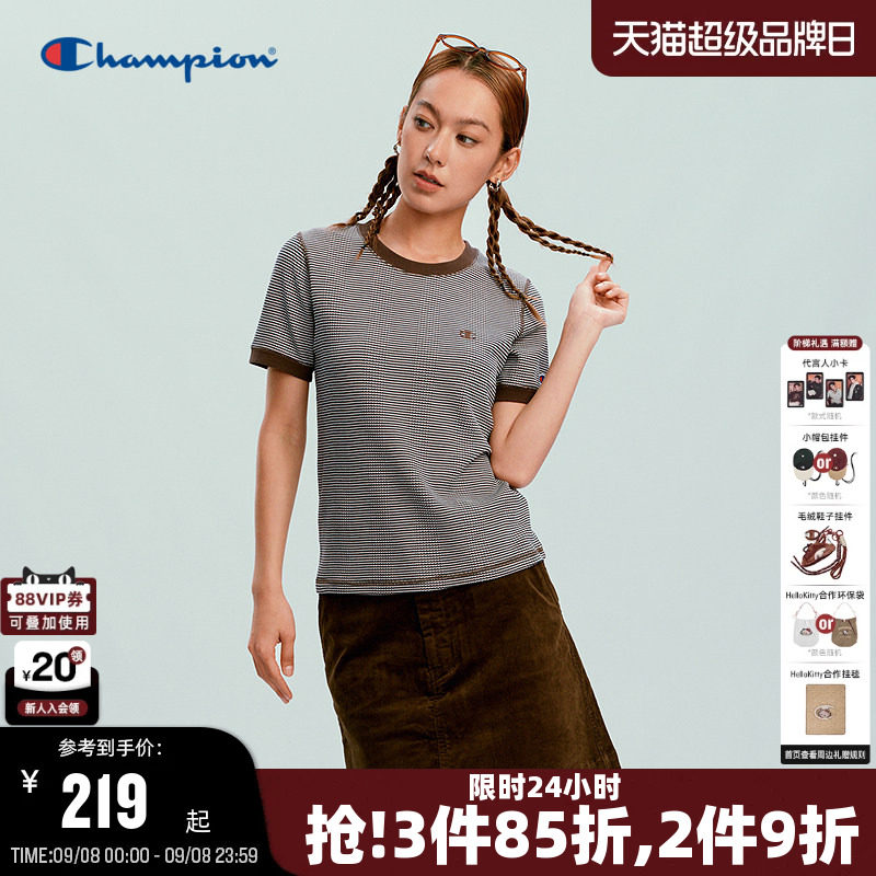 Champion短袖T恤条纹修身女款图片