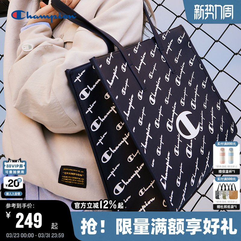Champion冠军托特包春季女大容量单肩包满印老花手提包男时尚背包