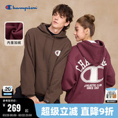 复古风秋季 红色上衣潮美式 新款 Champion冠军加绒连帽卫衣男25冬季