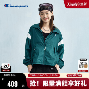 Champion冠军夹克外套女25夏季 抽绳撞色上衣潮 翻领休闲拉链秋季