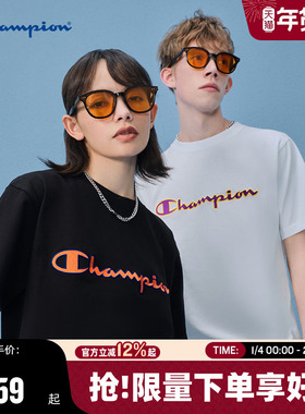 Champion冠军短袖纯棉蓝色夏季男士t恤美式白色宽松男装上衣