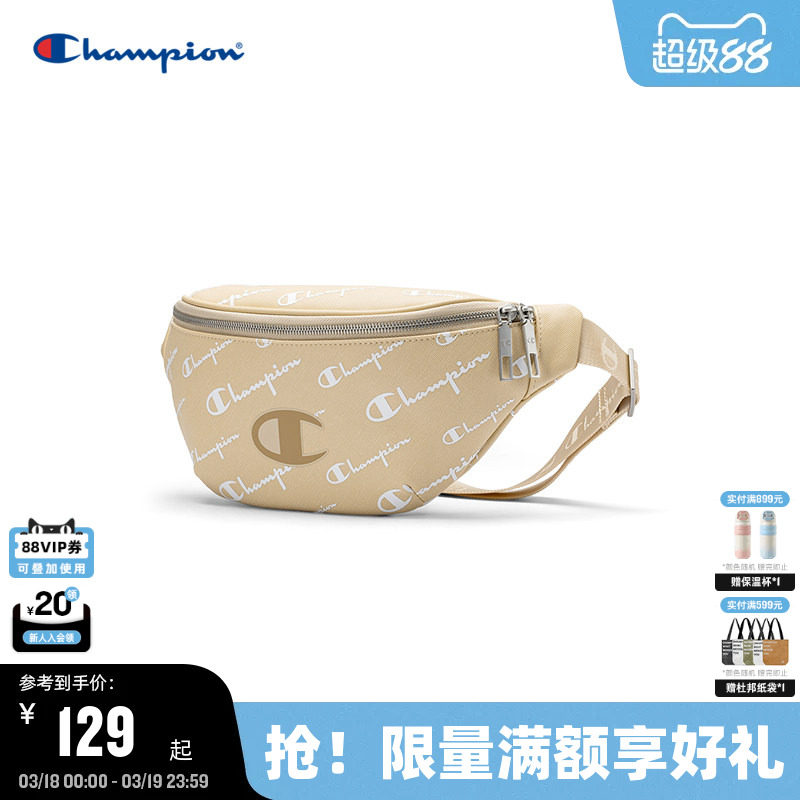 Champion冠军腰包满印老花女斜挎包情侣款休闲胸包男复古时尚通勤