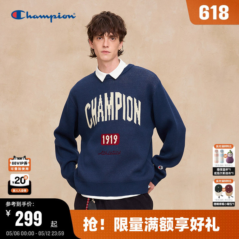 Champion冠军毛衣男2025秋季新款撞色针织衫女美式复古学院风混色