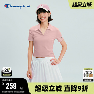 Champion冠军短袖POLO女2026春季新款翻领纯色修身T恤韩系学院风