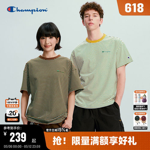 Champion复古条纹短袖T恤