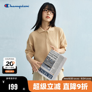 简约潮牌纯棉针织 Champion冠军POLO衫 女2025夏季 新款 翻领半扣短袖