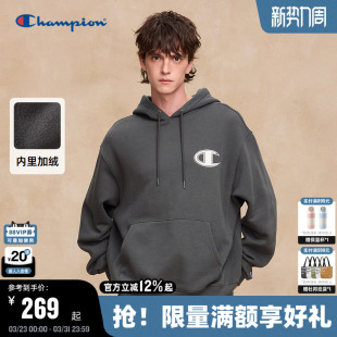 复古 重磅加绒红色上衣潮美式 Champion冠军连帽卫衣男2025冬季 新款