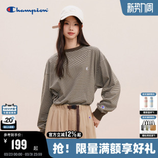 秋季 Champion冠军长袖 T恤男纯棉打底上衣撞色休闲复古女打底衫