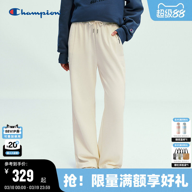 Champion冠军长裤女2026春季新款阔腿直筒黑色休闲裤潮牌显瘦纯色