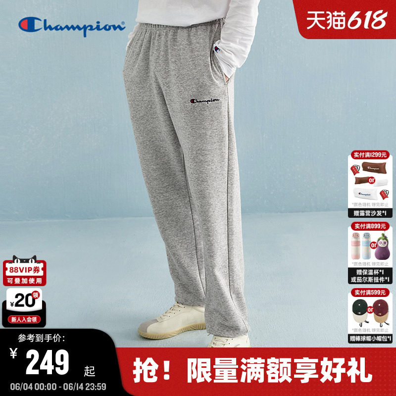 Champion冠军束脚卫裤男春秋新款刺绣草写logo灰色长裤女显瘦潮牌