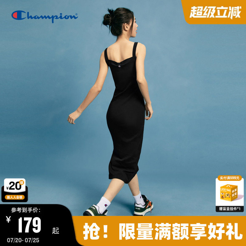Champion冠军吊带连衣裙25夏季新款女纯棉修身内搭夏复古侧开叉