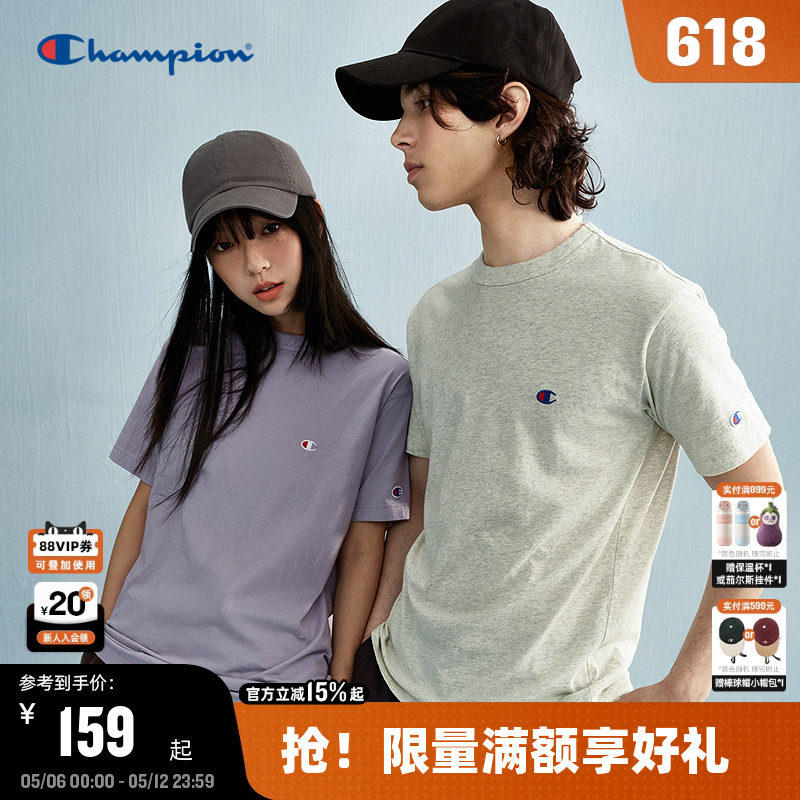 Champion冠军T恤纯棉情侣2026夏季新款男刺绣小C短袖显瘦美式潮牌