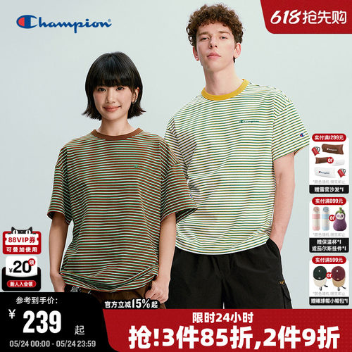 Champion复古条纹短袖T恤