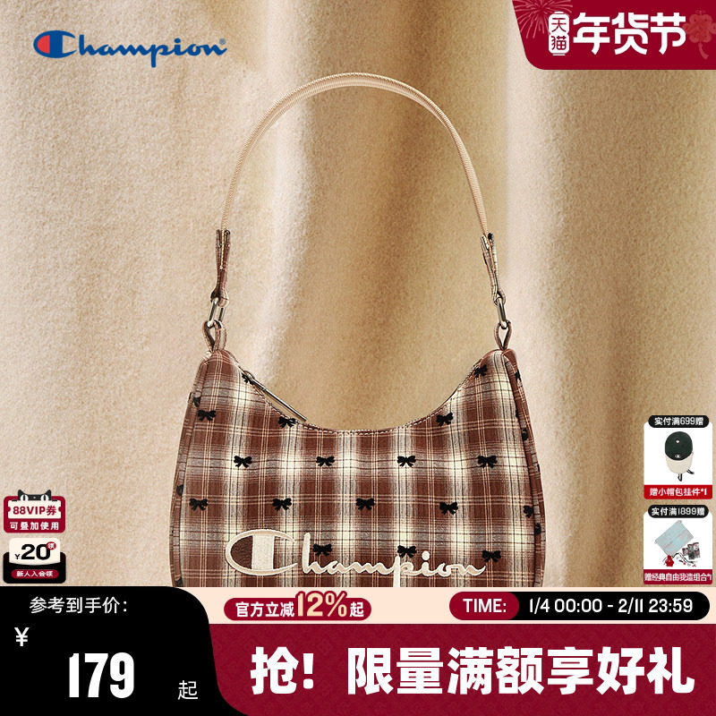 Champion冠军腋下包女2026春季新款复古风格纹单肩包潮牌蝴蝶刺绣