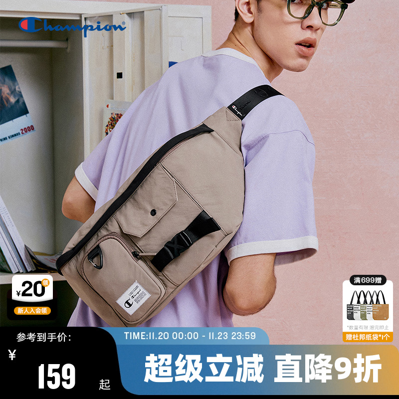 Champion冠军多口袋工装斜挎包秋冬休闲运动包男女单肩包胸包美式