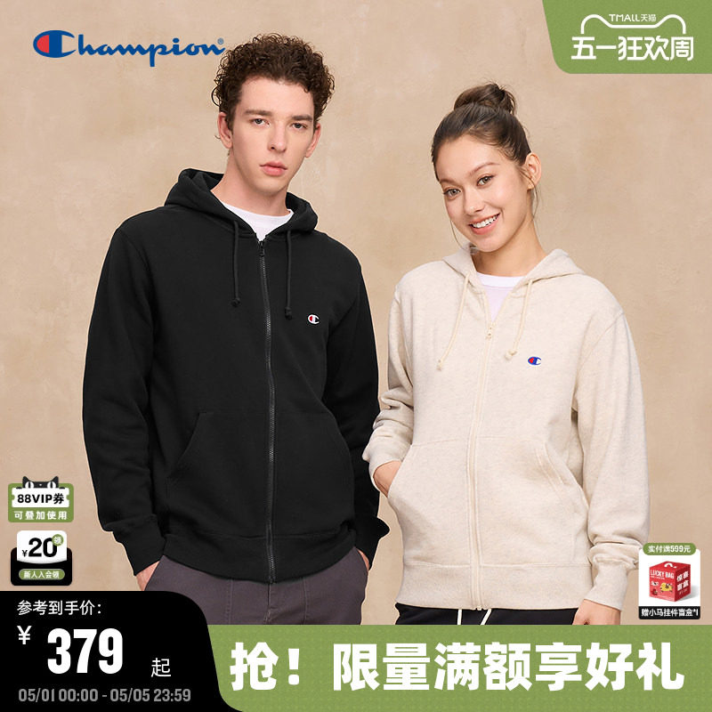 Champion冠军连帽卫衣男25秋季新款女情侣拉链开衫美式潮外套休闲