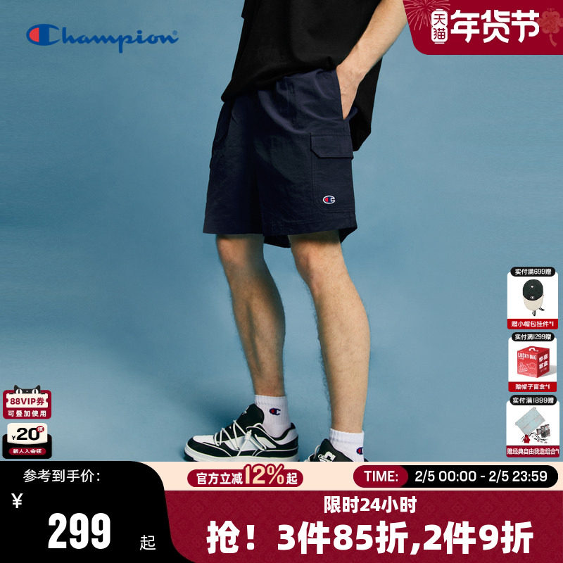 Champion冠军短裤男夏季2025新款工装裤美式夏季休闲裤运动裤黑色