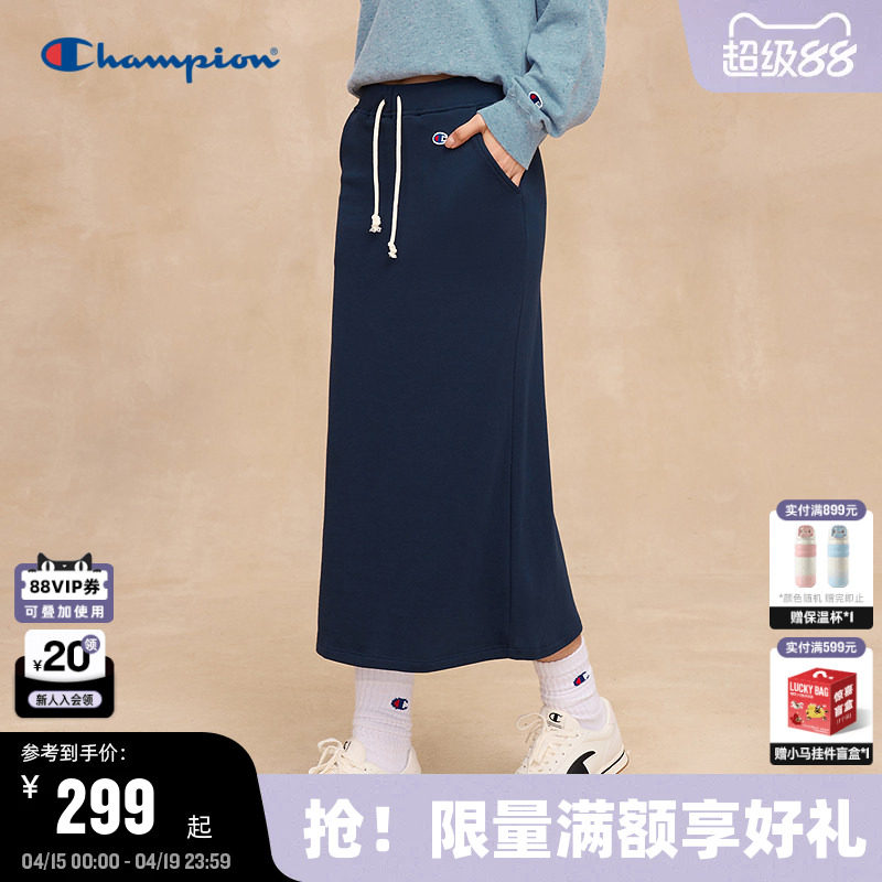 Champion冠军半身裙女2026春季新款刺绣休闲红色抽绳款韩