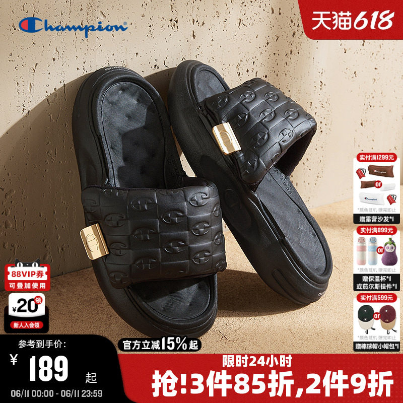 Champion冠军夏季凉拖鞋女厚底踩屎感时尚外穿一字拖鞋休闲半拖
