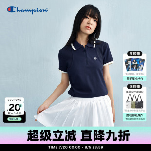 半拉链翻领修身 Champion冠军短袖 新款 POLO衫 运动风T恤 女2025夏季