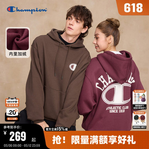 Champion冠军加绒连帽卫衣情侣款