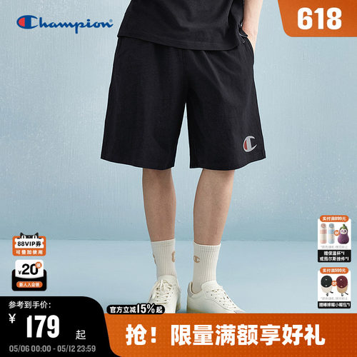 Champion冠军纯棉抽绳胶印短裤男