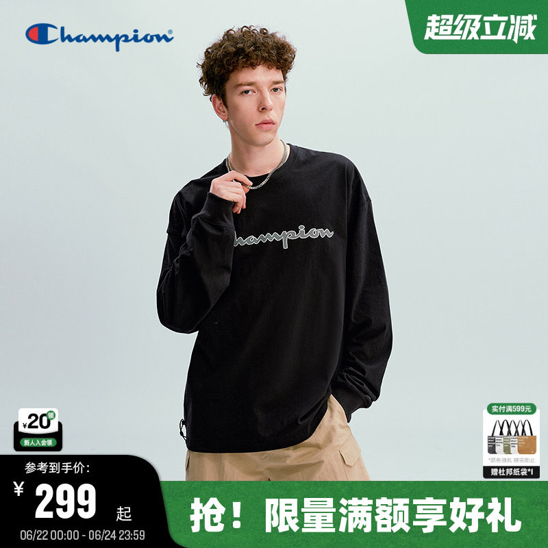 Champion冠军长袖T恤男2026春季新款简约纯棉宽松上衣女印花logo