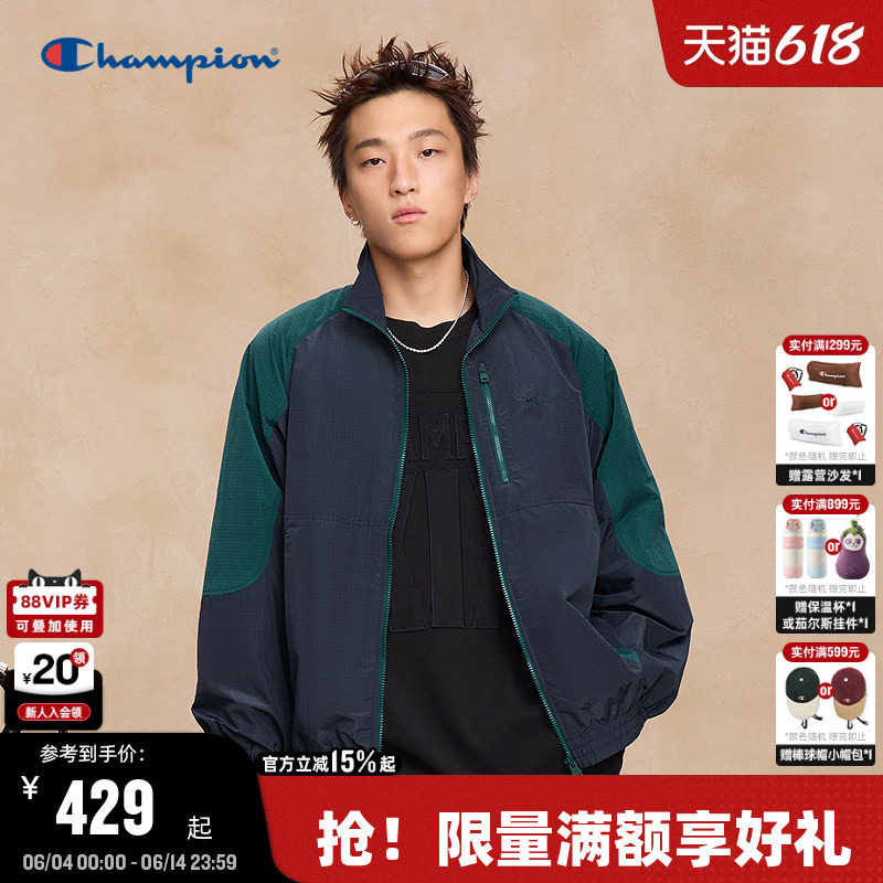 Champion冠军外套男25秋季新款女夹克拼色插肩袖情侣复古潮运动风