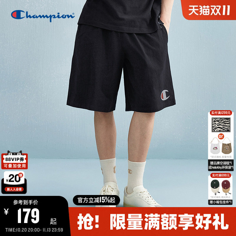 Champion冠军短裤男夏季纯棉运动裤潮牌黑色五分裤休闲裤宽松美式
