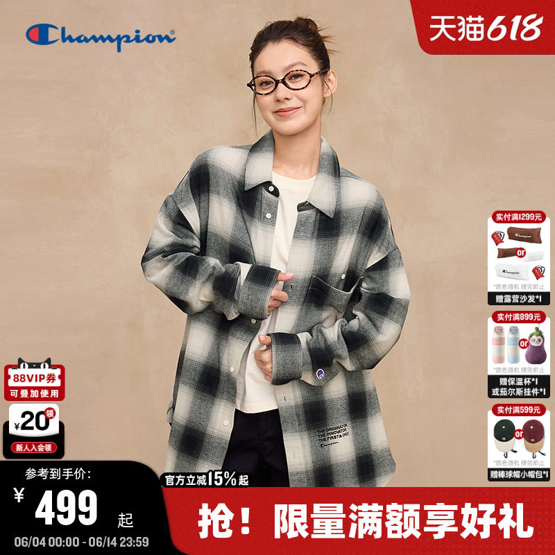 丁禹兮同款Champion冠军衬衫男春季格子春秋盐系工装上衣外套美式