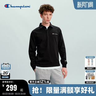 新款 T恤男2026春季 纯棉简约翻领上衣女潮牌 POLO Champion冠军长袖