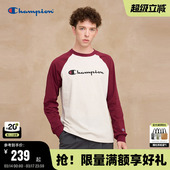 圆领打底衫 Champion冠军长袖 插肩袖 新款 女拼接复古红 T恤男25秋季