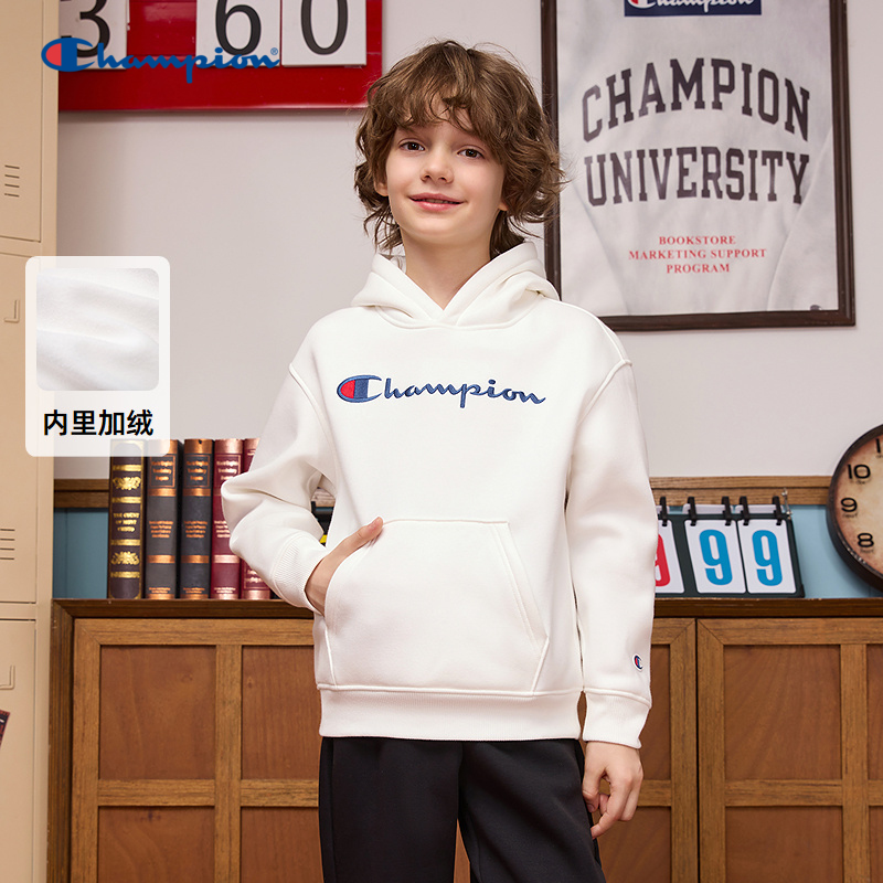 【加绒】Champion冠军童装2025秋冬新款男女复古学院连帽卫衣外套