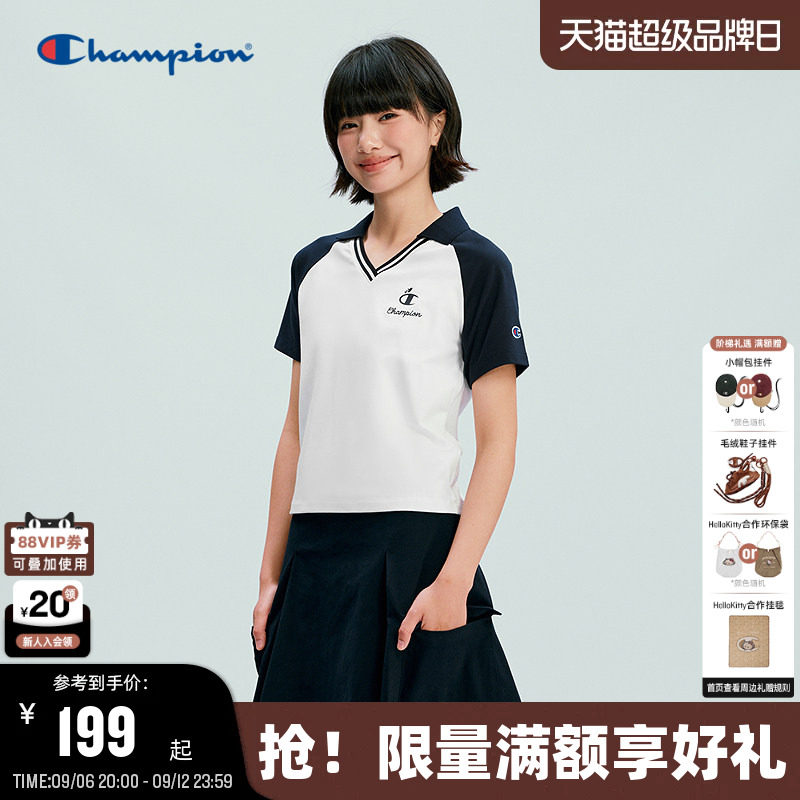 Champion复古v领短袖POLO衫图片